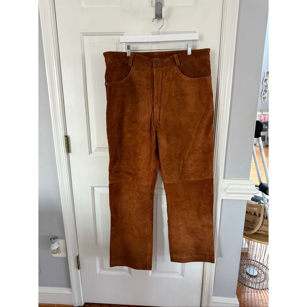 Vintage Real Leather Cognac Suede Straight Leg Pants sz 40 EUC